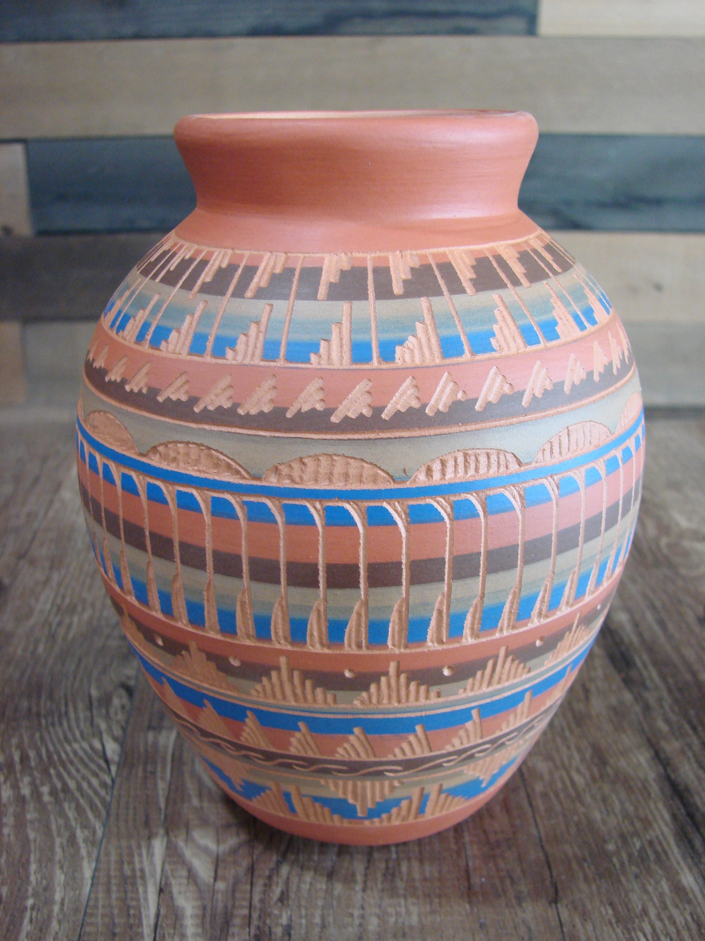 Native American Navajo Hand Etched & Painted Ginger Jar Pottery - Gilmore