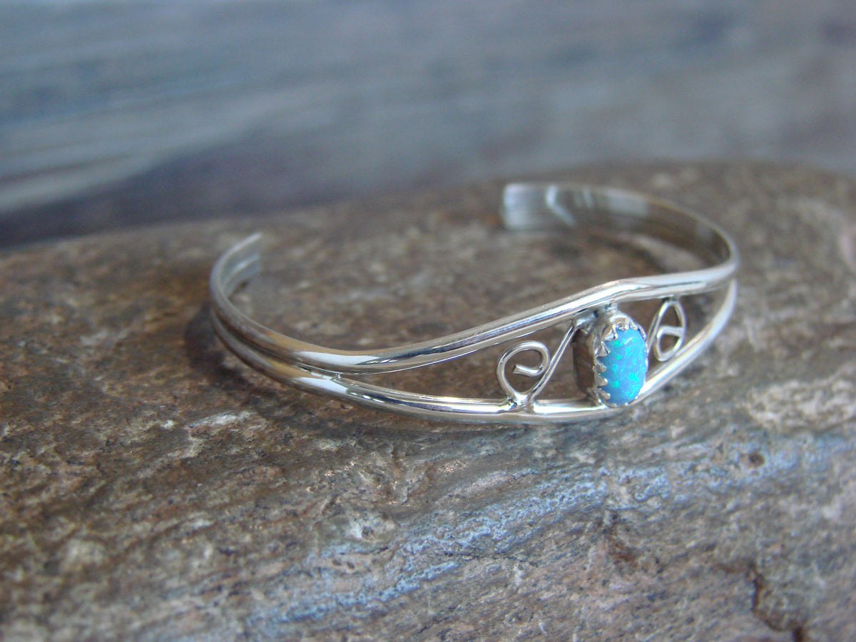 SMALL Navajo Baby / Child Sterling Silver Blue Opal Bracelet by Lincoln