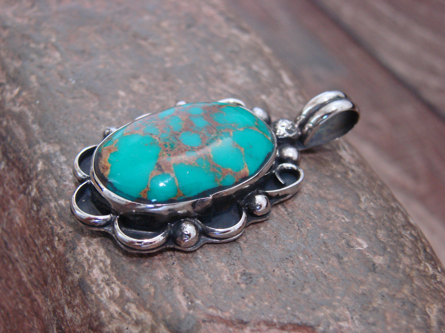 Native American Nickel Silver & Turquoise Howlite Pendant - Cleveland