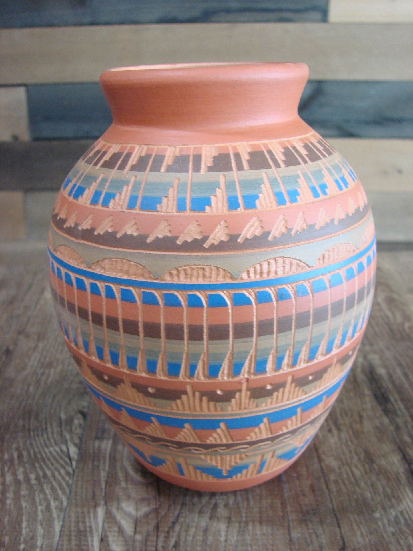 Native American Navajo Hand Etched & Painted Ginger Jar Pottery - Gilmore