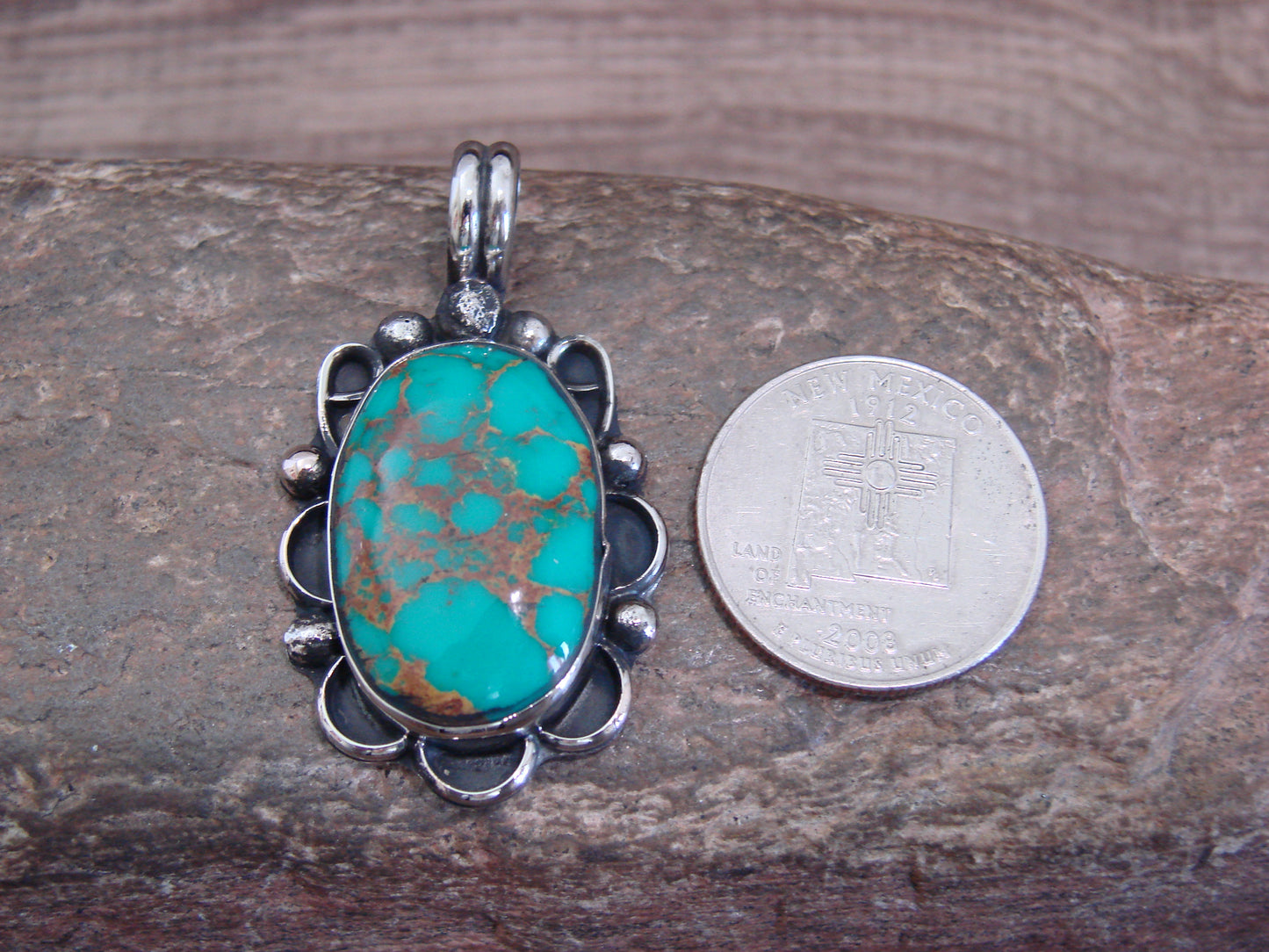 Native American Nickel Silver & Turquoise Howlite Pendant - Cleveland
