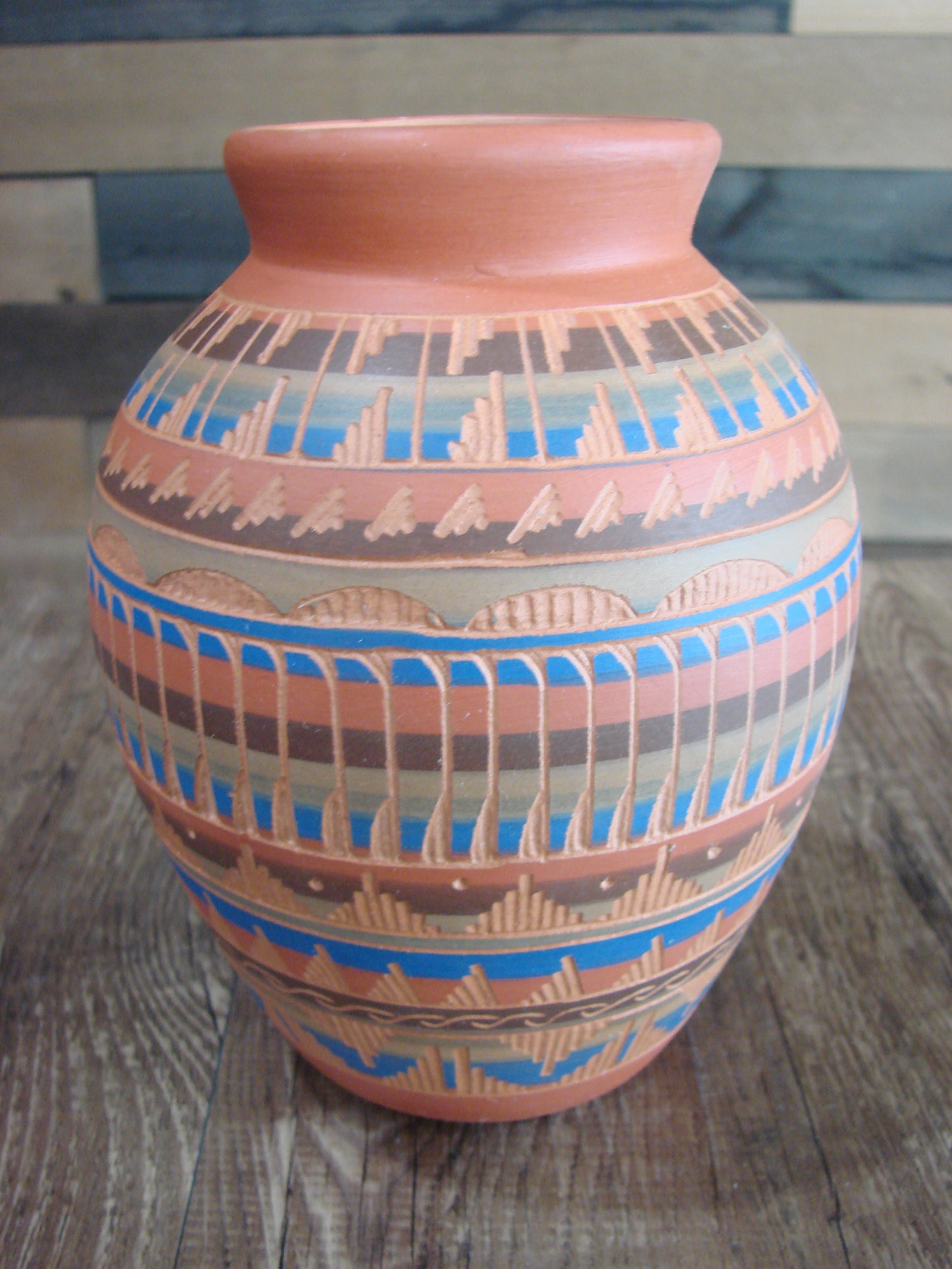 Native American Navajo Hand Etched & Painted Ginger Jar Pottery - Gilmore