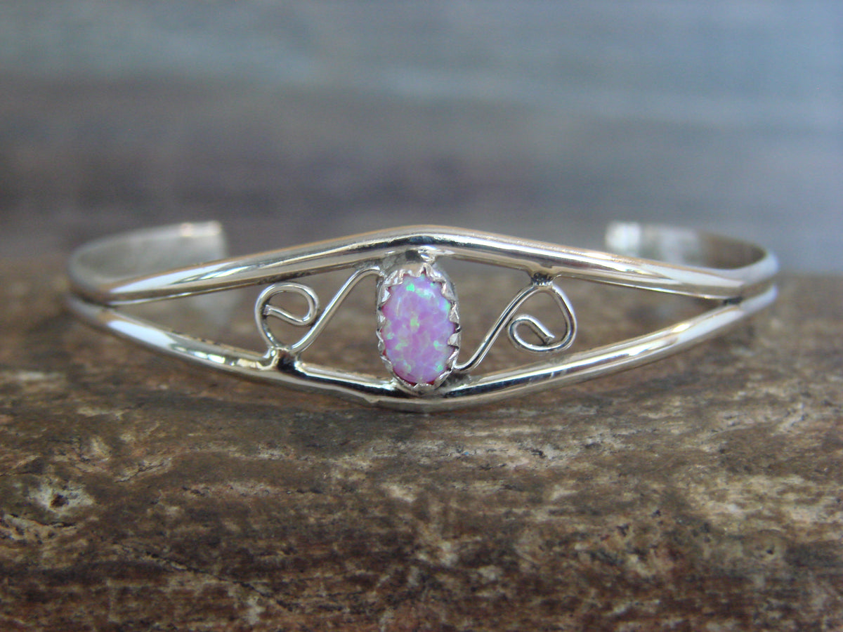 SMALL Navajo Baby / Child Sterling Silver Pink Opal Bracelet by Lincoln