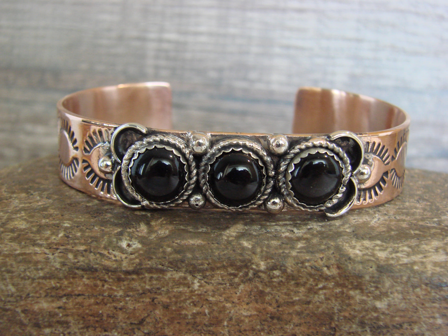 Native American Copper & Onyx Bracelet by Cleveland