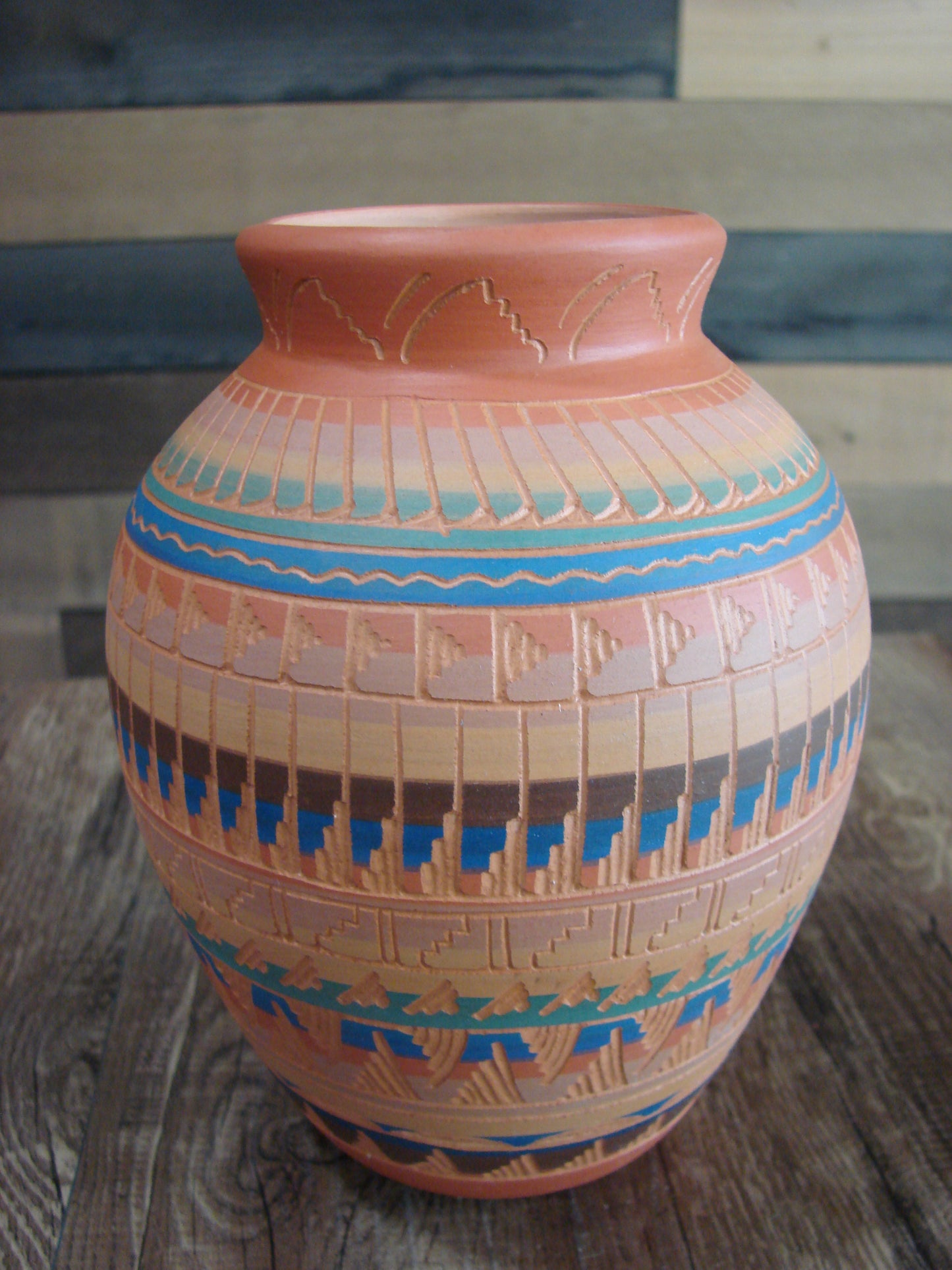 Native American Navajo Hand Etched & Painted Ginger Jar Pottery - Gilmore