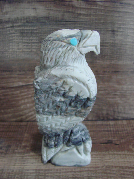 Native American Zuni Hand Carved Eagle Picasso Marble Fetish- Quam