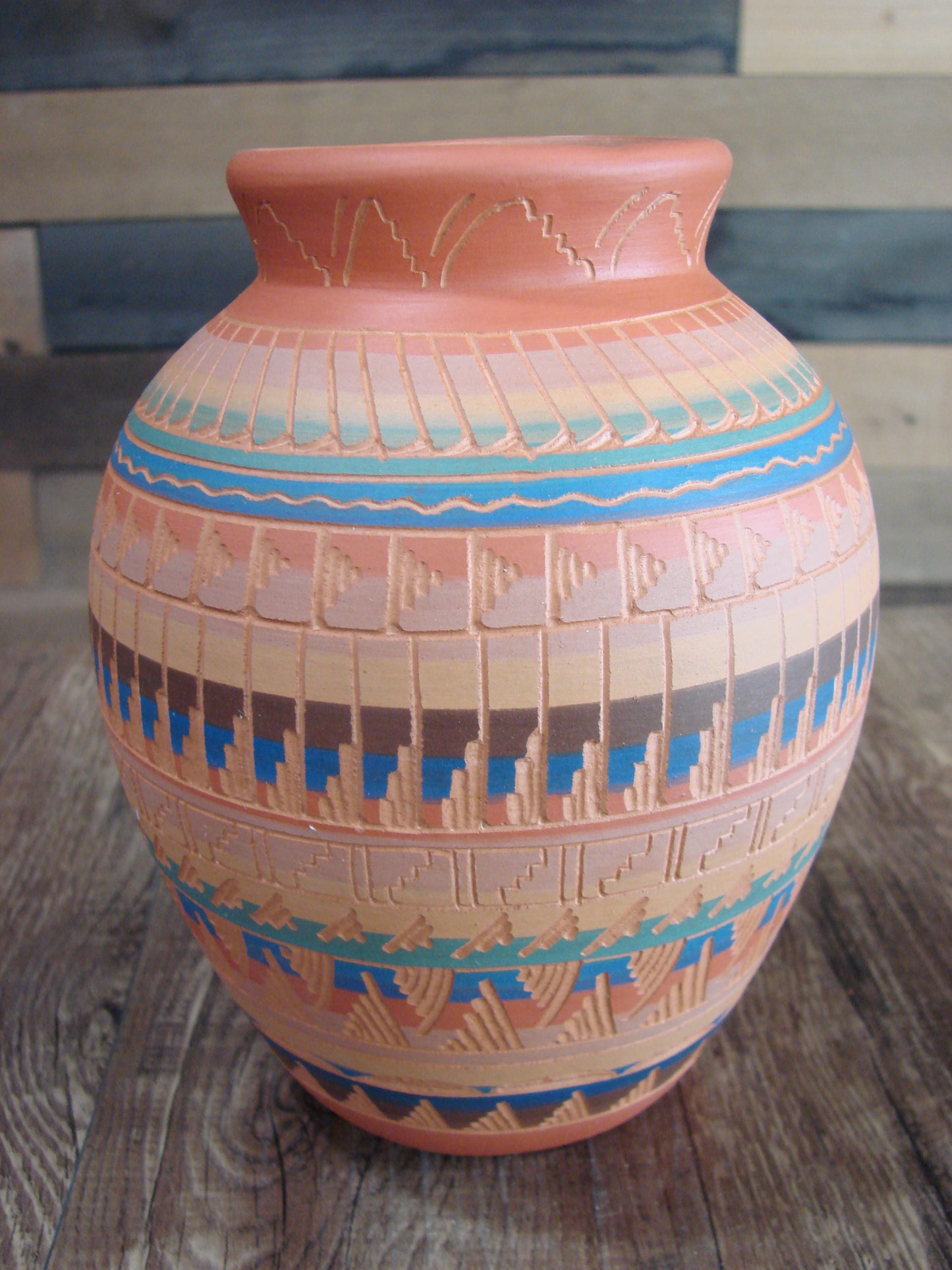 Native American Navajo Hand Etched & Painted Ginger Jar Pottery - Gilmore