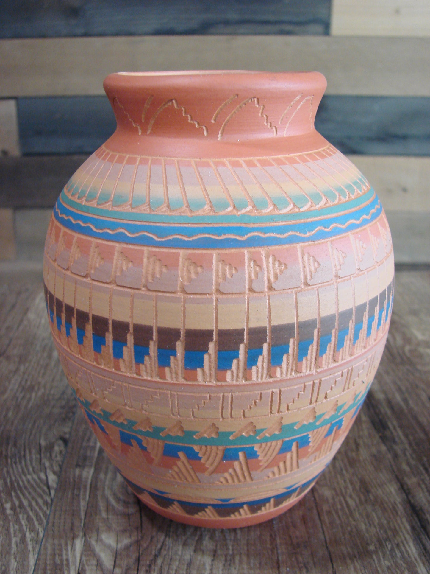 Native American Navajo Hand Etched & Painted Ginger Jar Pottery - Gilmore