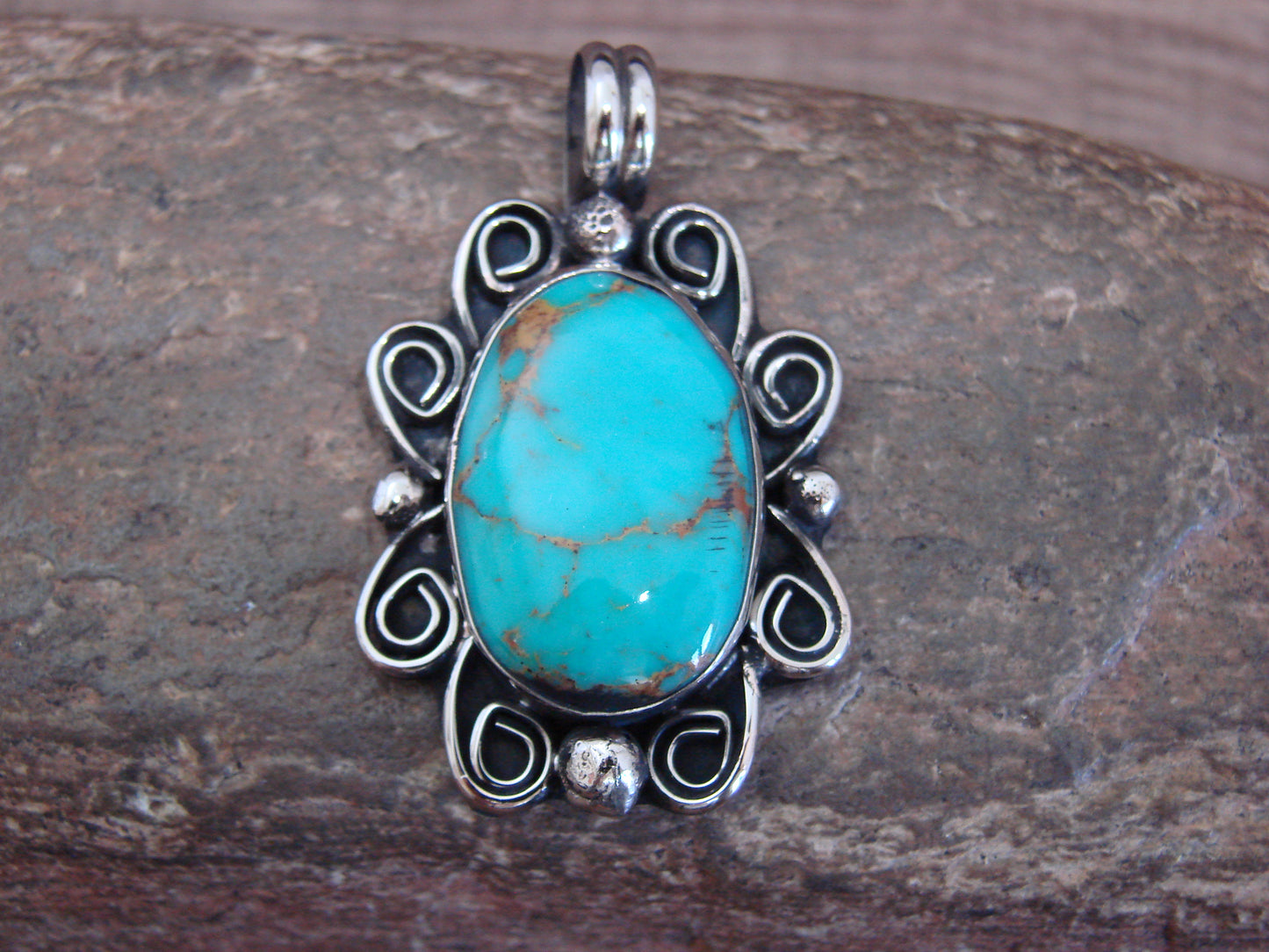 Native American Nickel Silver & Turquoise Howlite Pendant - Cleveland