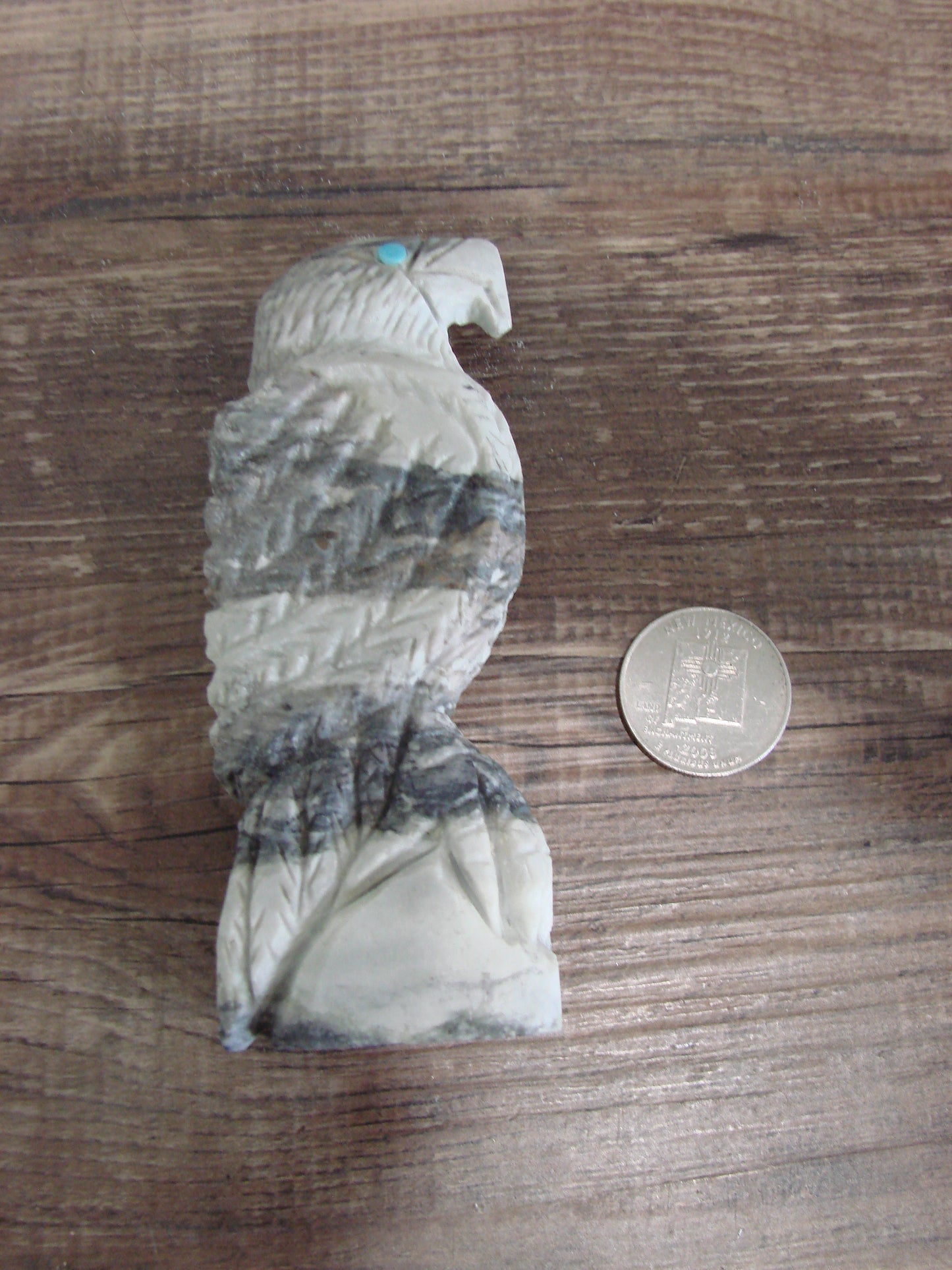 Native American Zuni Hand Carved Eagle Picasso Marble Fetish- Quam
