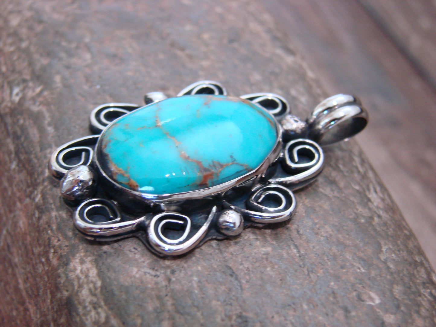 Native American Nickel Silver & Turquoise Howlite Pendant - Cleveland