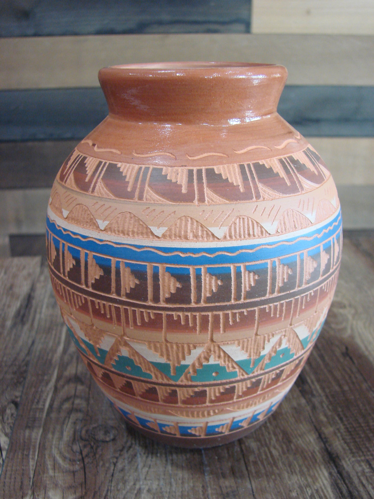 Native American Navajo Hand Etched & Painted Ginger Jar Pottery - Gilmore