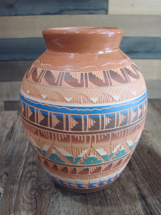 Native American Navajo Hand Etched & Painted Ginger Jar Pottery - Gilmore
