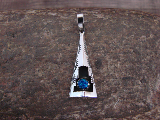 Native American Sterling Silver & Blue Opal Shadow Box Pendant - Perry