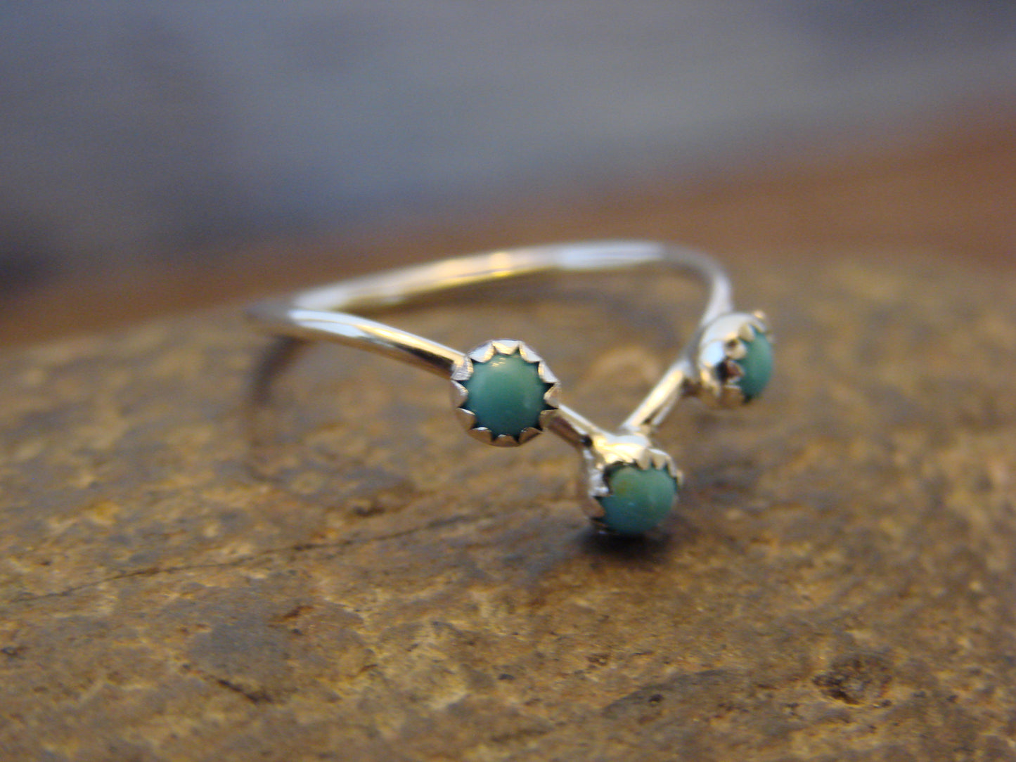 Native American Indian Sterling Silver & Turquoise V Ring by Yazzie - Size 5
