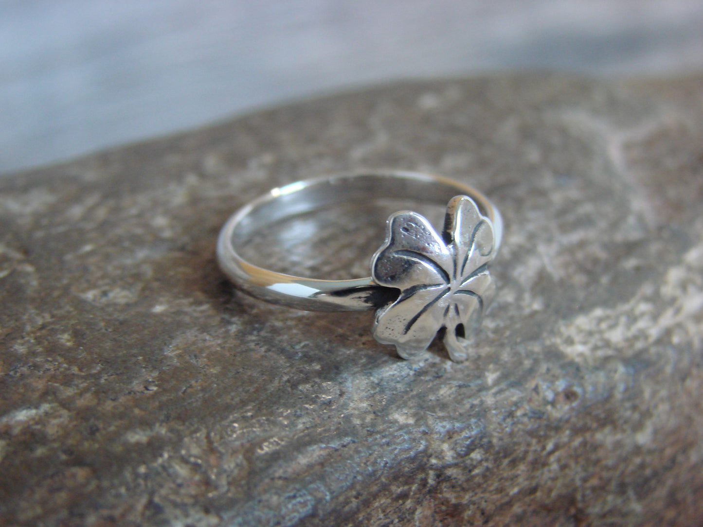 Native American Sterling Silver Lucky 4 Leaf Clover Ring - Coho - Size 6