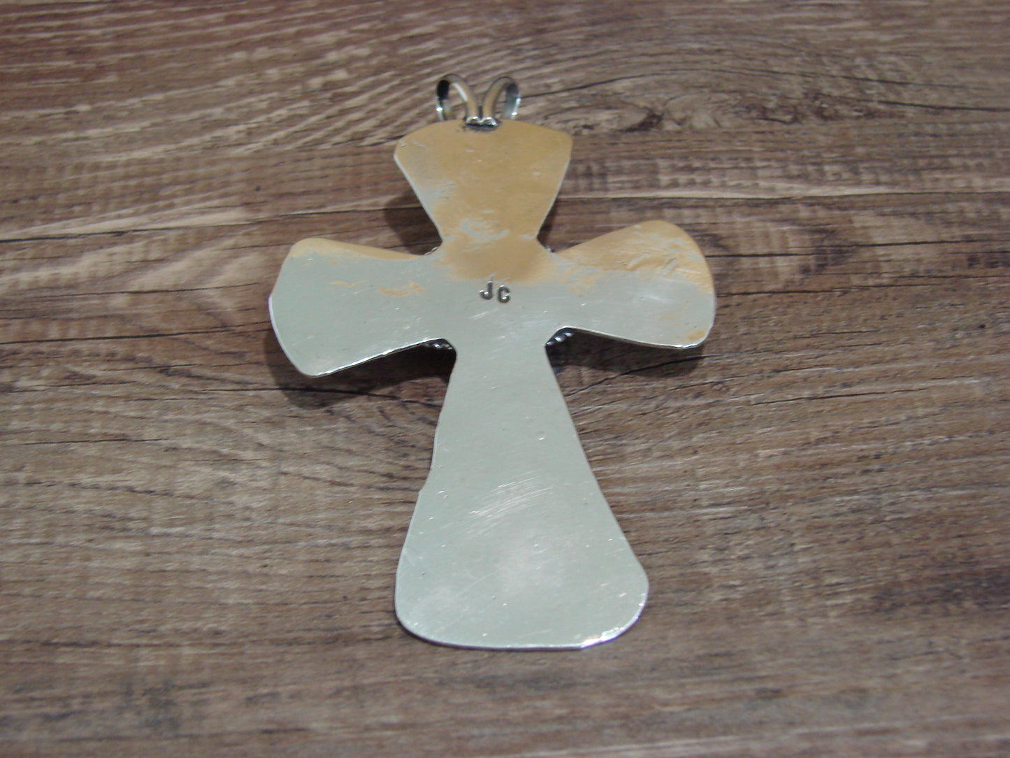 Navajo Indian Nickel Silver & Turquoise Cross Pendant - Cleveland