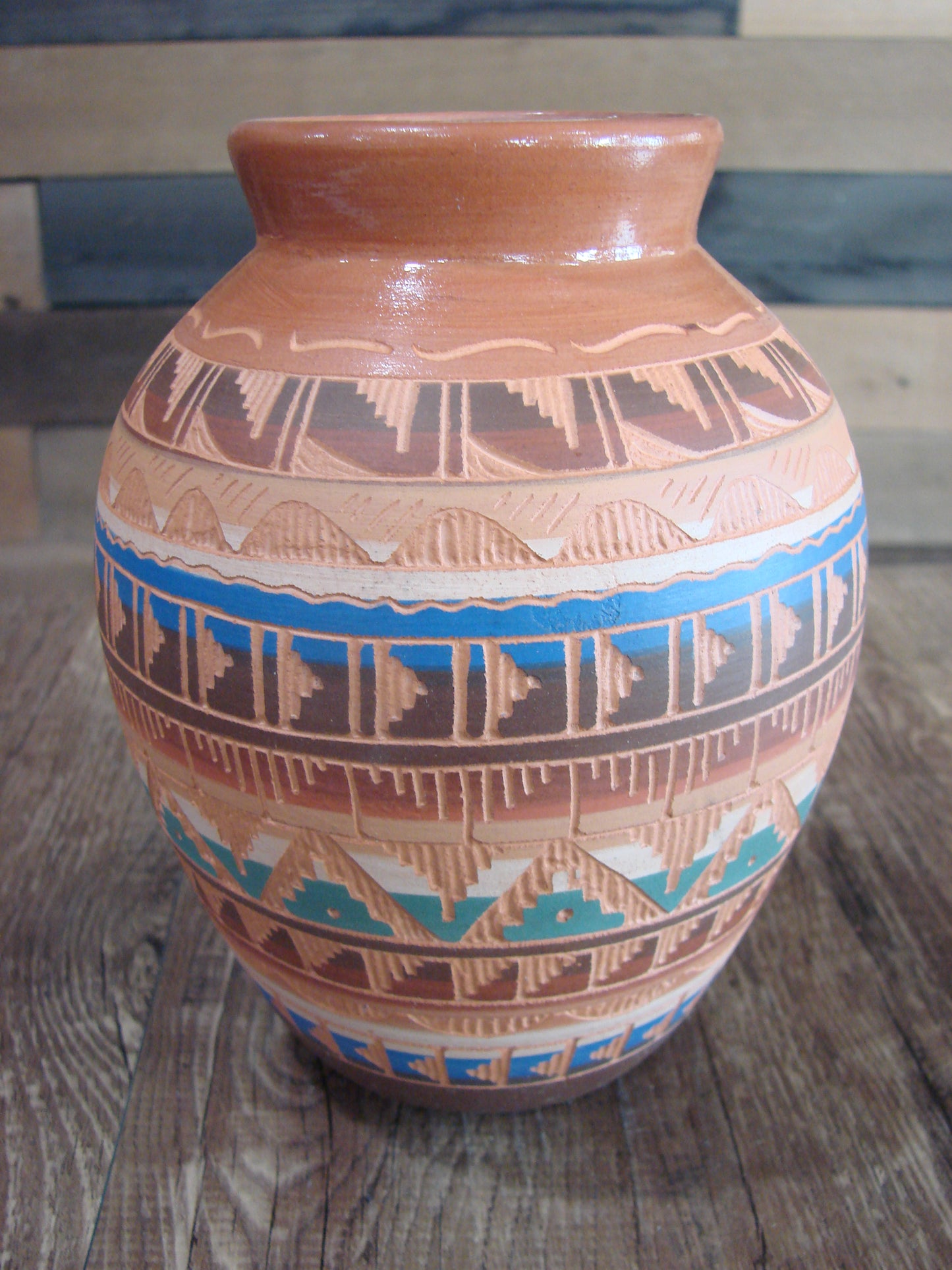 Native American Navajo Hand Etched & Painted Ginger Jar Pottery - Gilmore