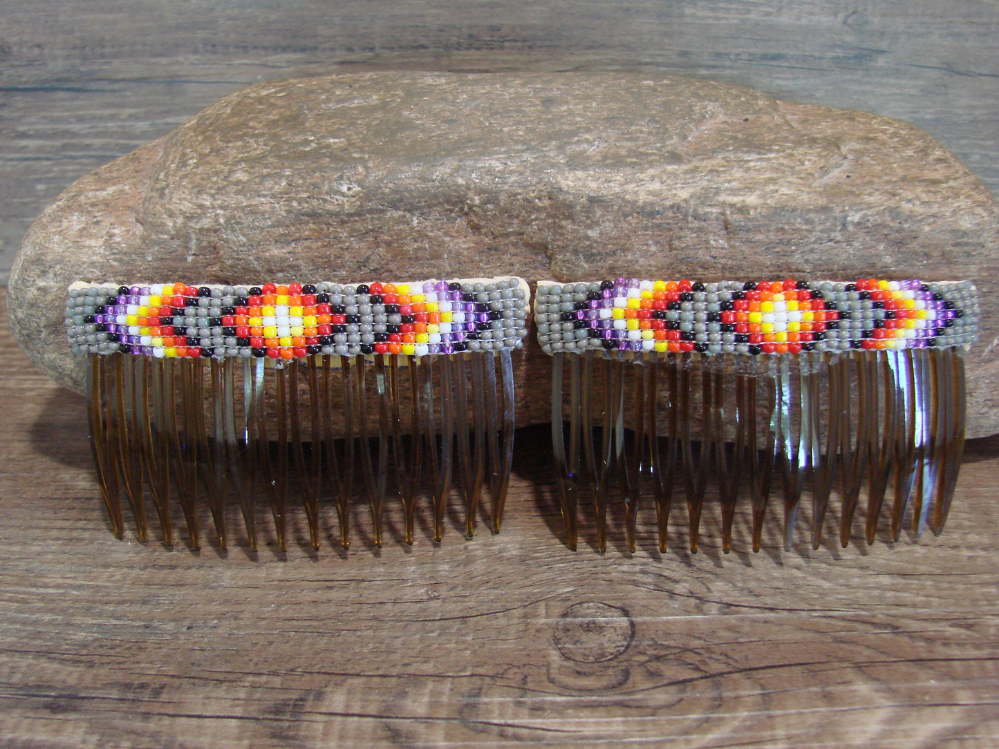 Native American Navajo Indian Hand Beaded Hair Comb Set by Cleveland