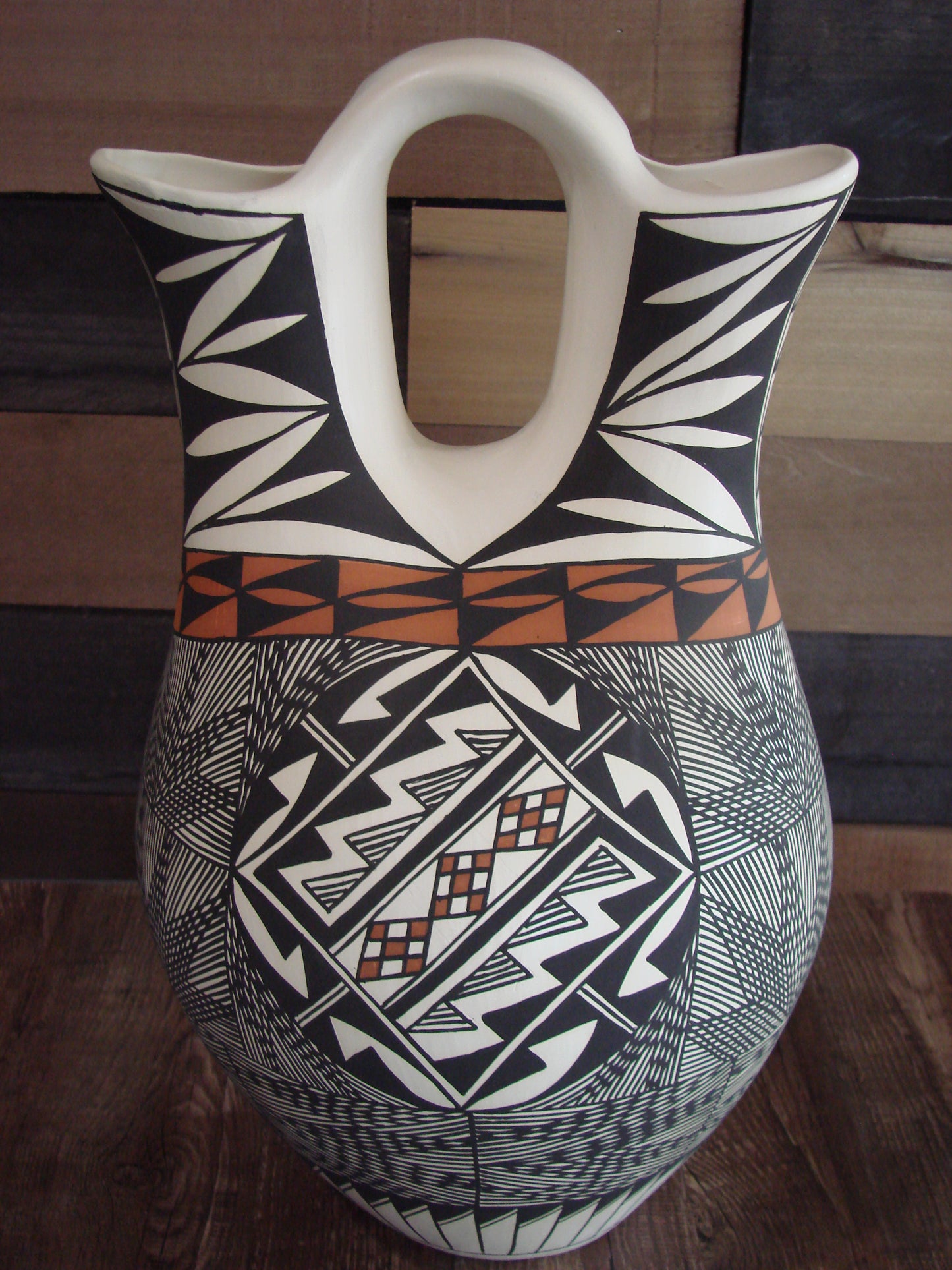 Acoma Pueblo Fine Line Hand Painted Wedding Vase by B. Garcia