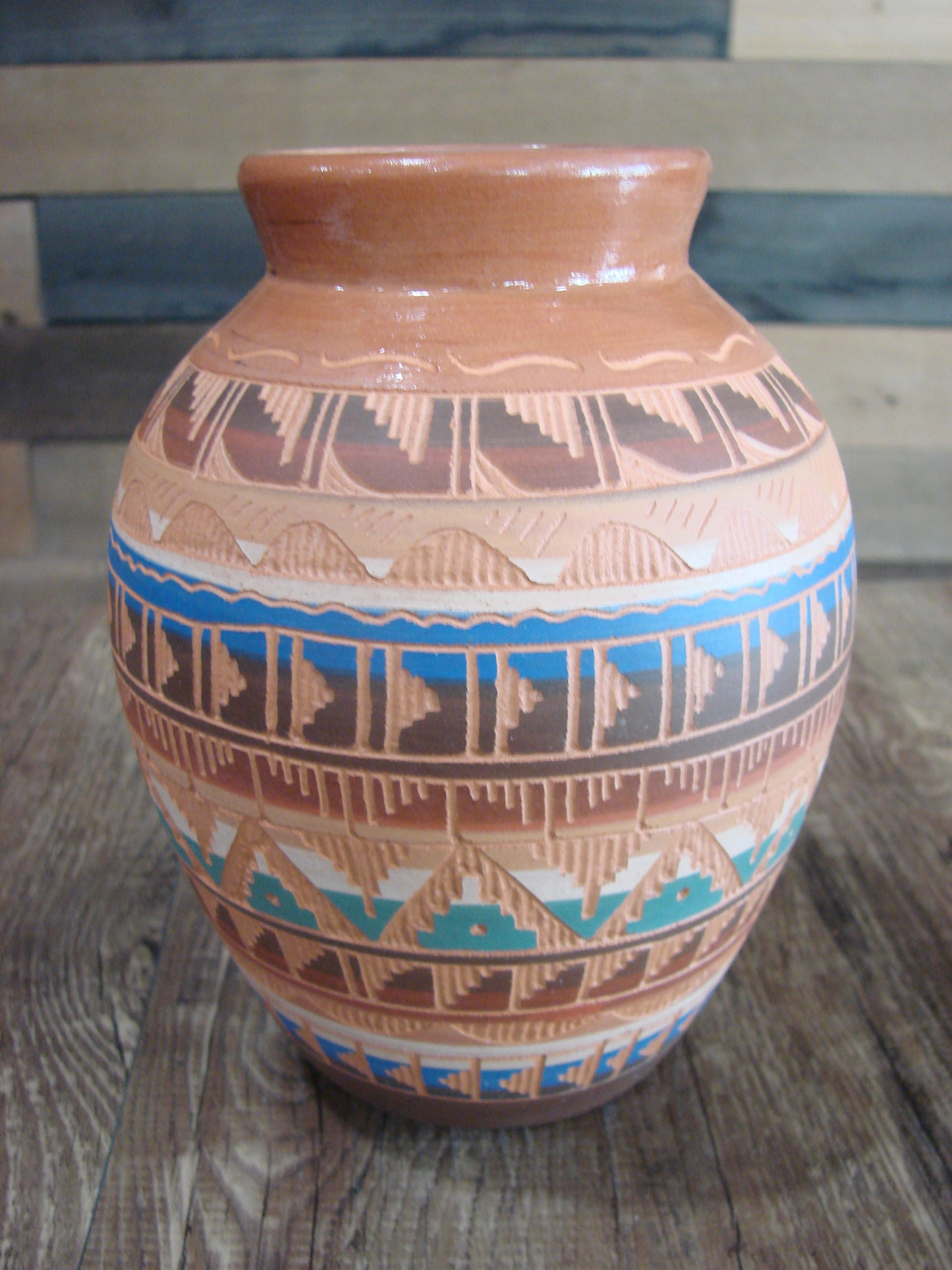 Native American Navajo Hand Etched & Painted Ginger Jar Pottery - Gilmore