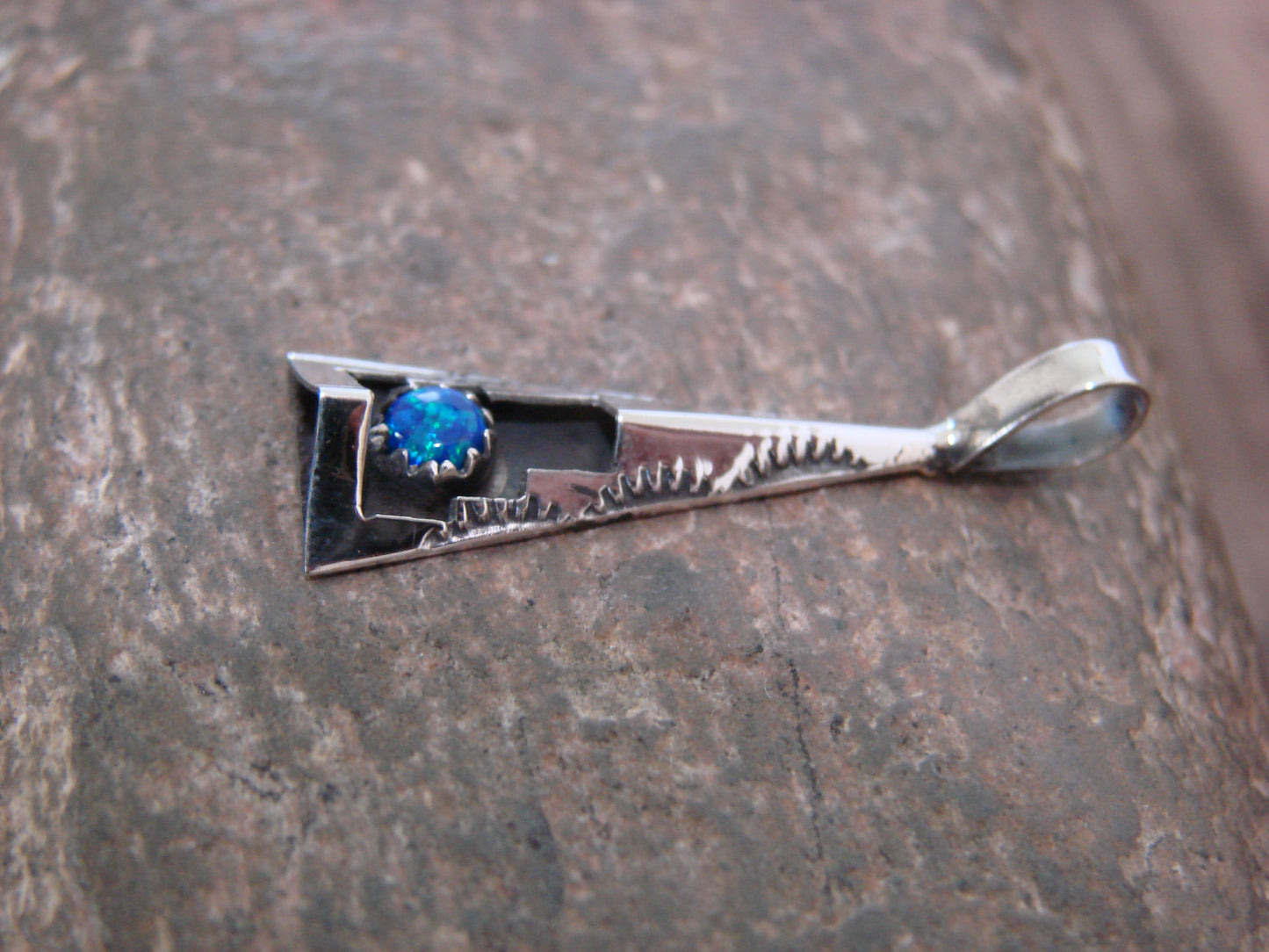 Native American Sterling Silver & Blue Opal Shadow Box Pendant - Perry
