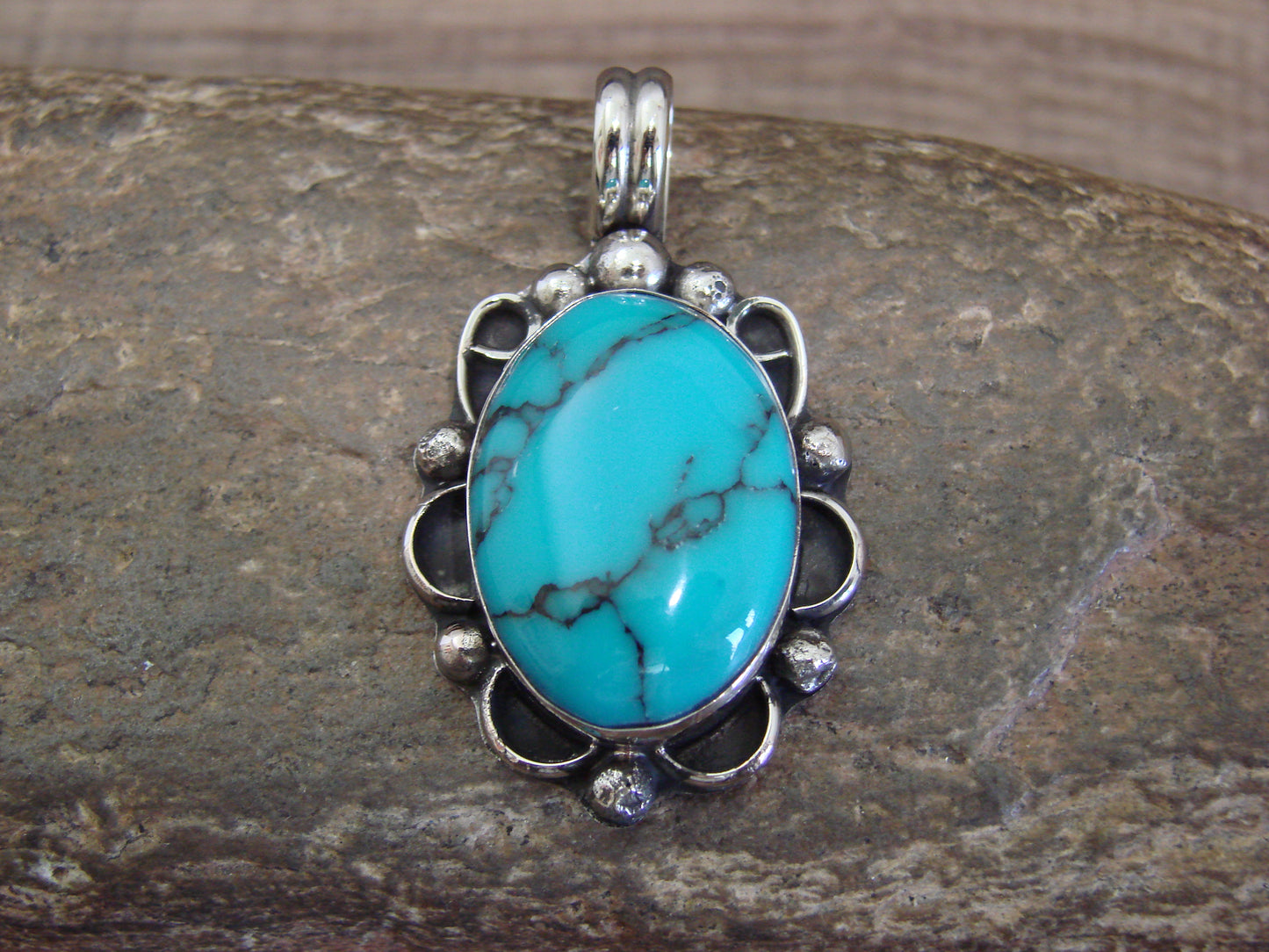 Native American Nickel Silver & Turquoise Howlite Pendant - Cleveland