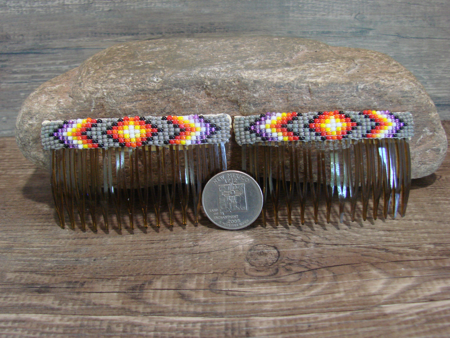 Native American Navajo Indian Hand Beaded Hair Comb Set by Cleveland
