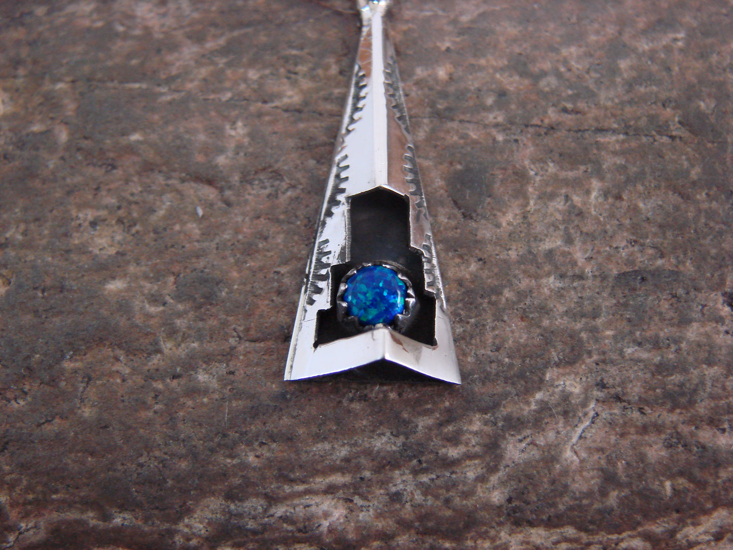 Native American Sterling Silver & Blue Opal Shadow Box Pendant - Perry