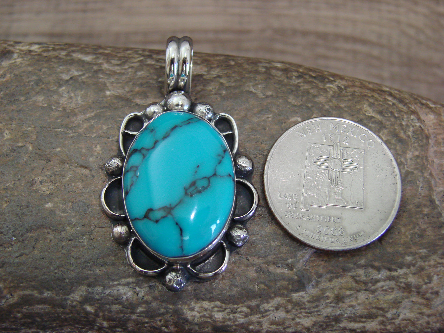 Native American Nickel Silver & Turquoise Howlite Pendant - Cleveland