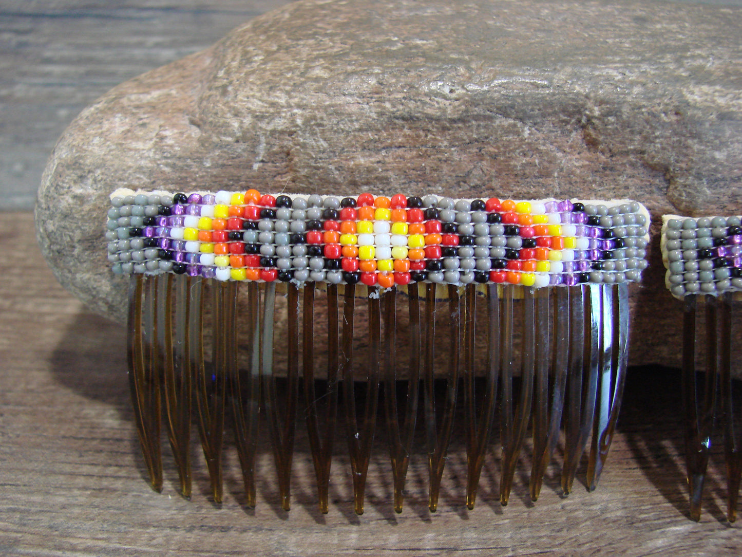 Native American Navajo Indian Hand Beaded Hair Comb Set by Cleveland