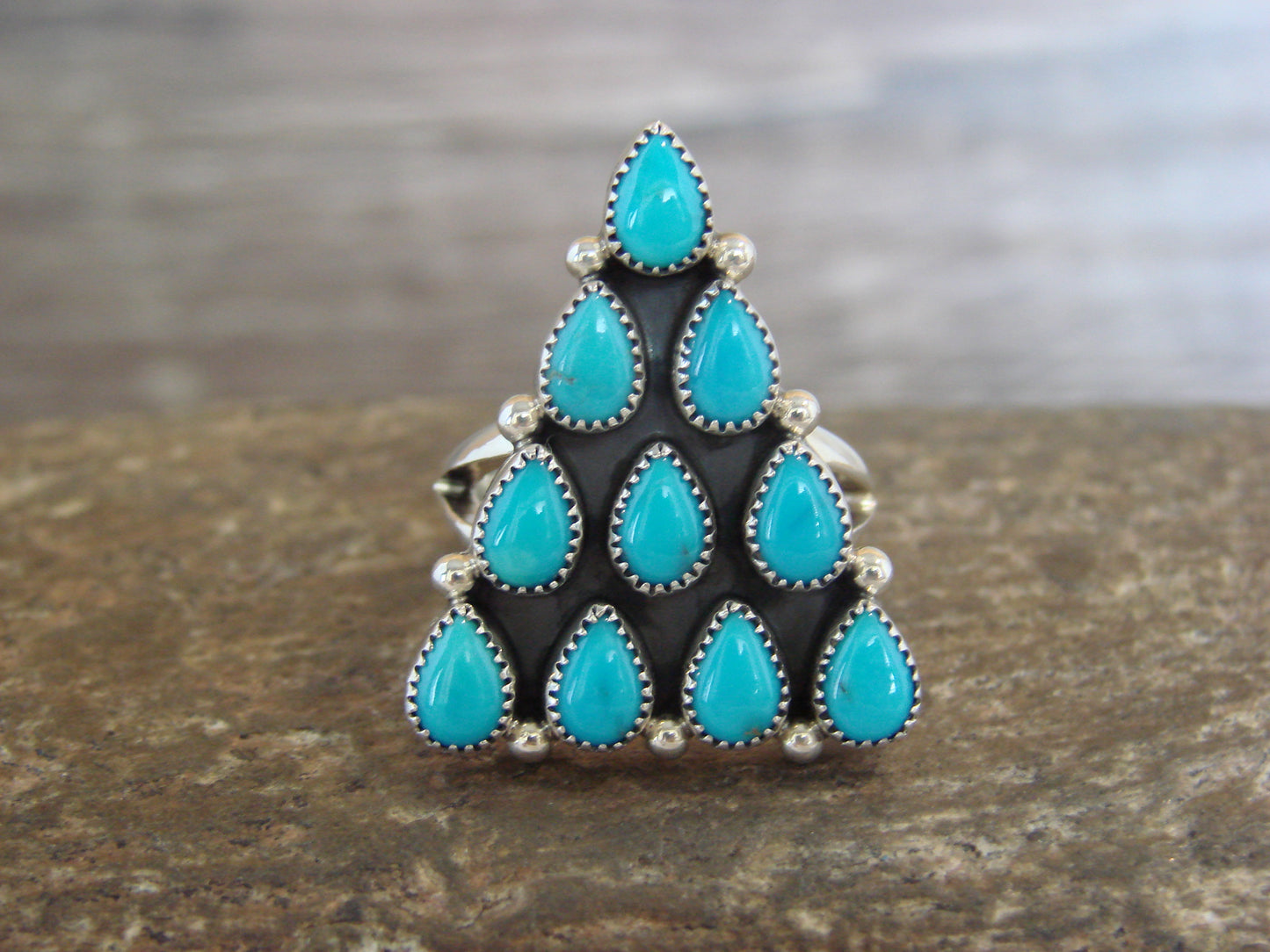 Native American Sterling Silver & Turquoise Cluster Ring - Delgarito - Size 6