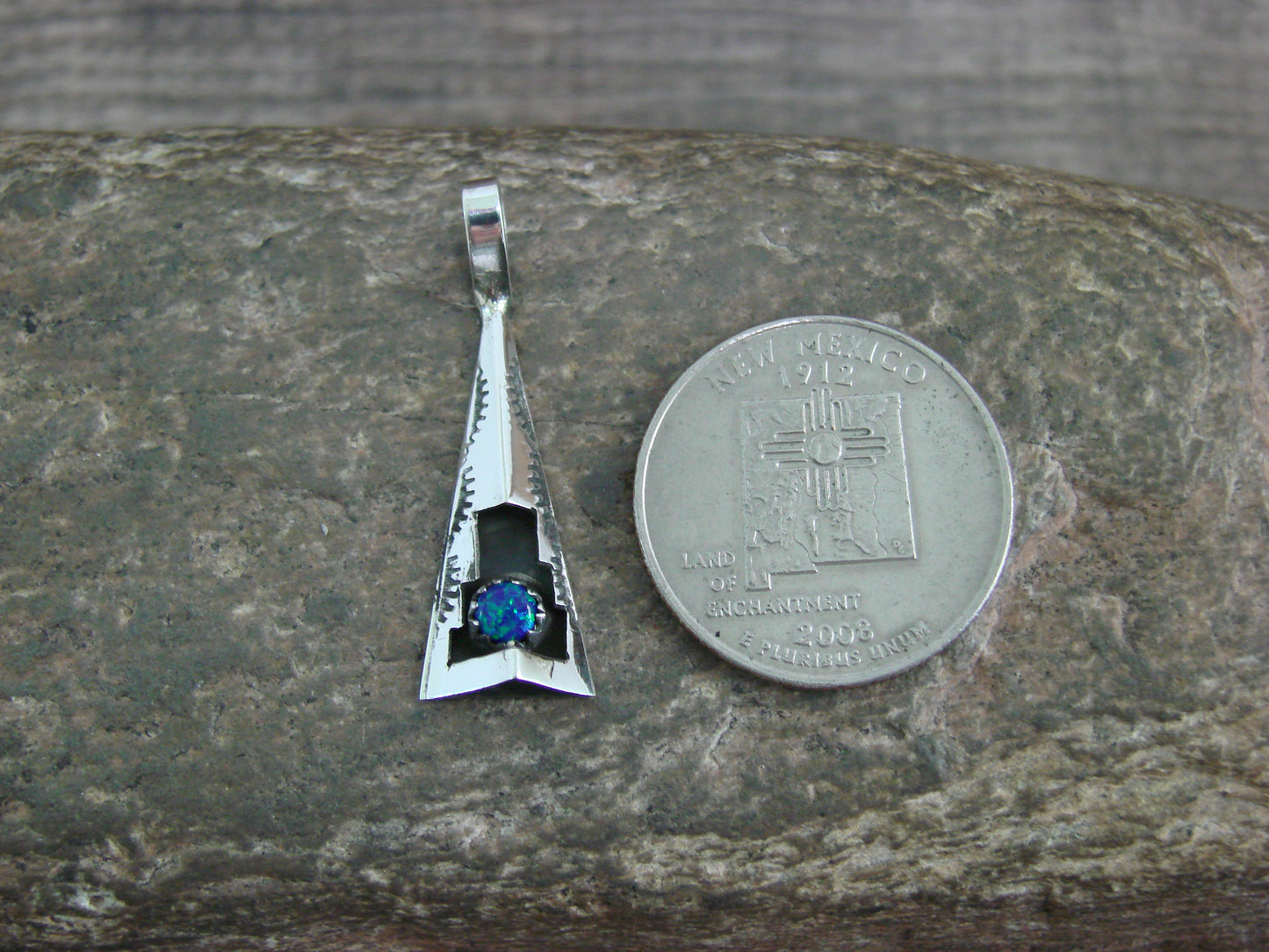 Native American Sterling Silver & Blue Opal Shadow Box Pendant - Perry