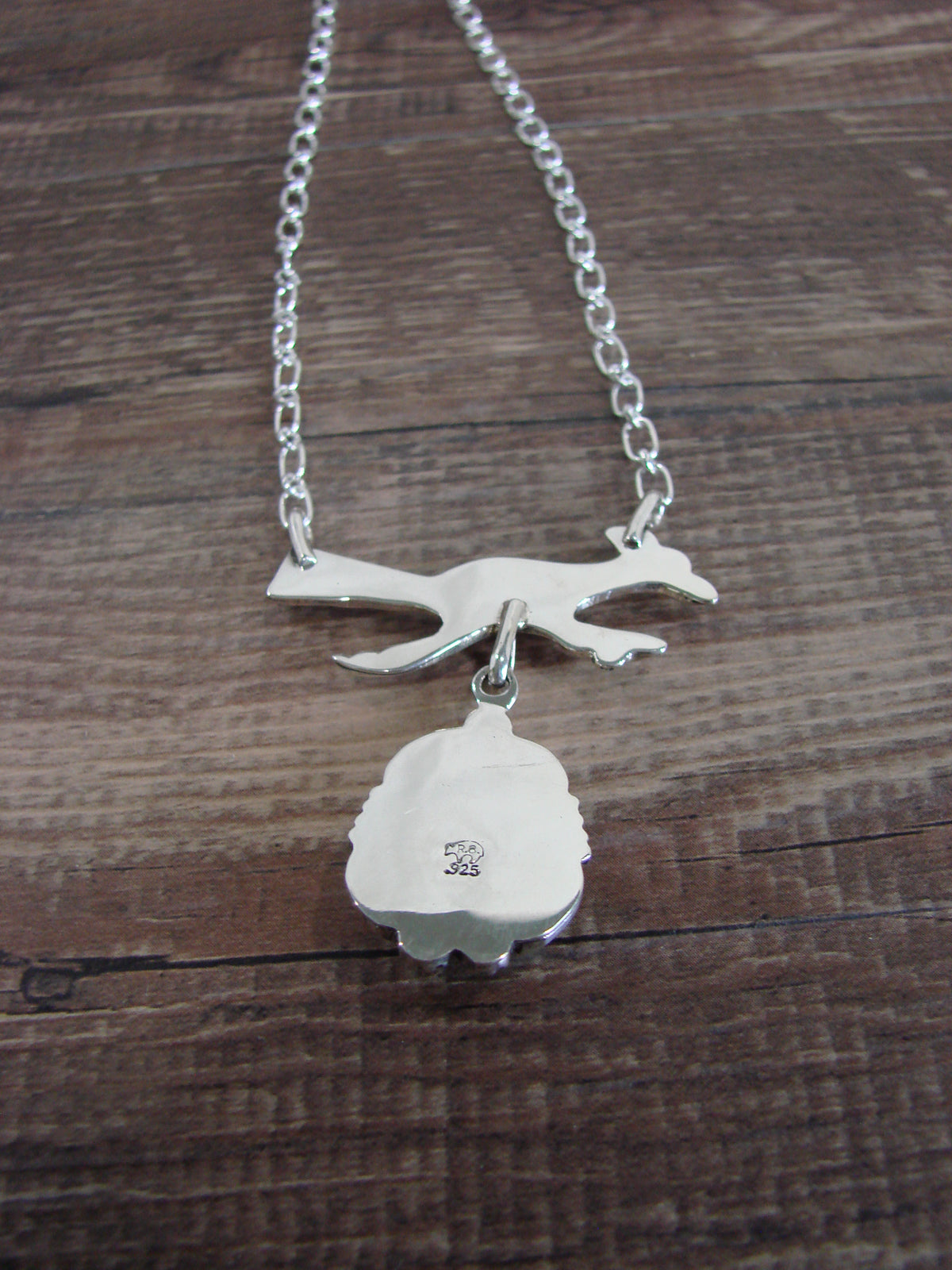 Native American Sterling Silver & Turquoise Roadrunner Link Necklace - Yazzie