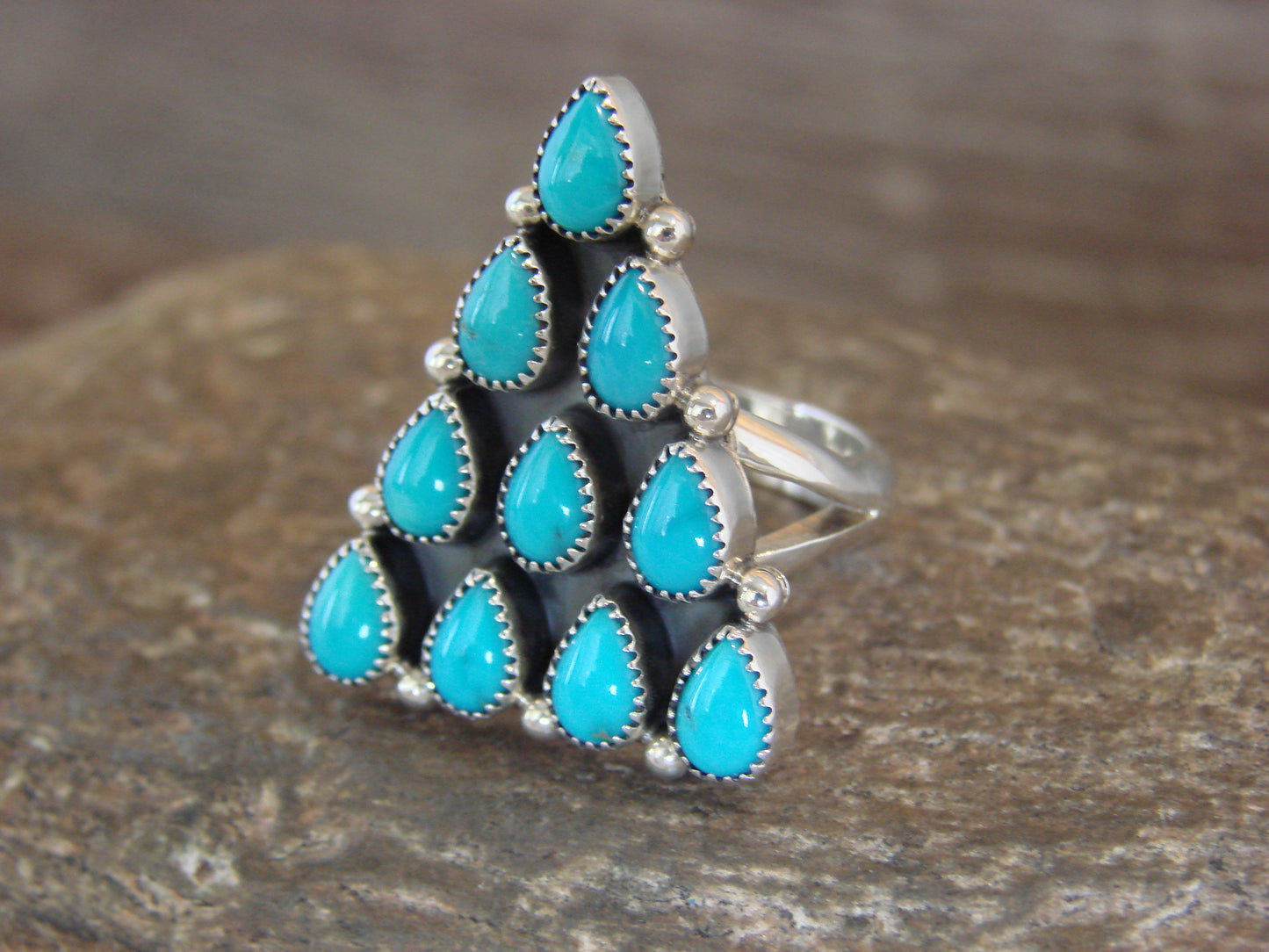 Native American Sterling Silver & Turquoise Cluster Ring - Delgarito - Size 6
