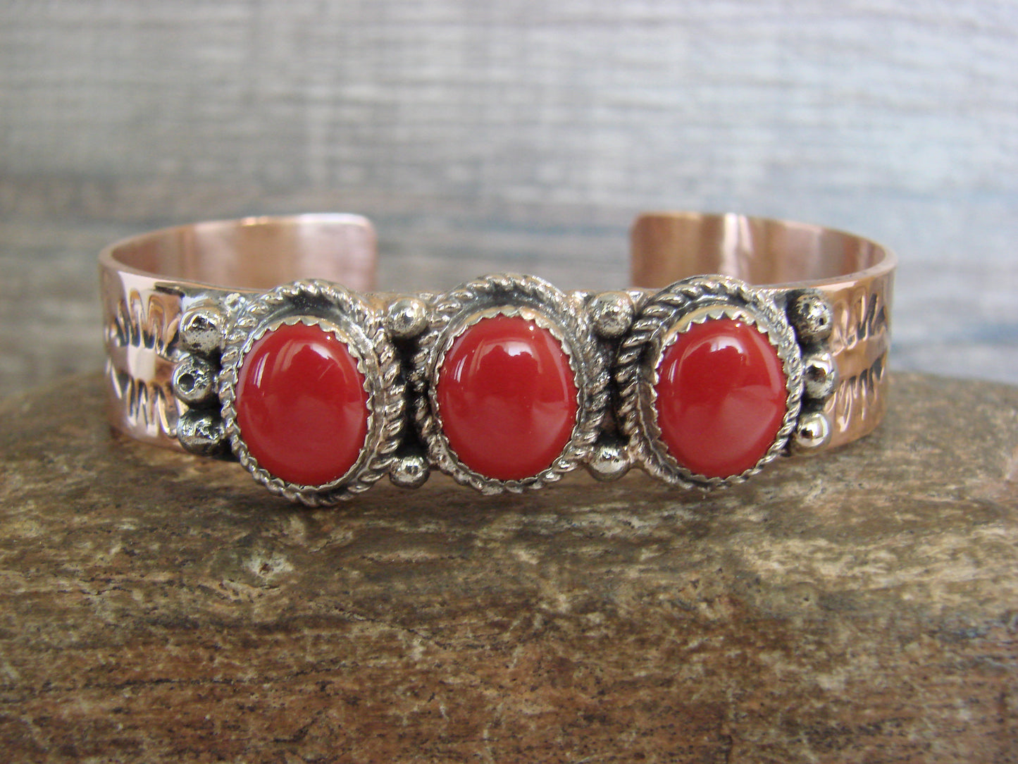 Native American Copper & Coral Bracelet by Cleveland