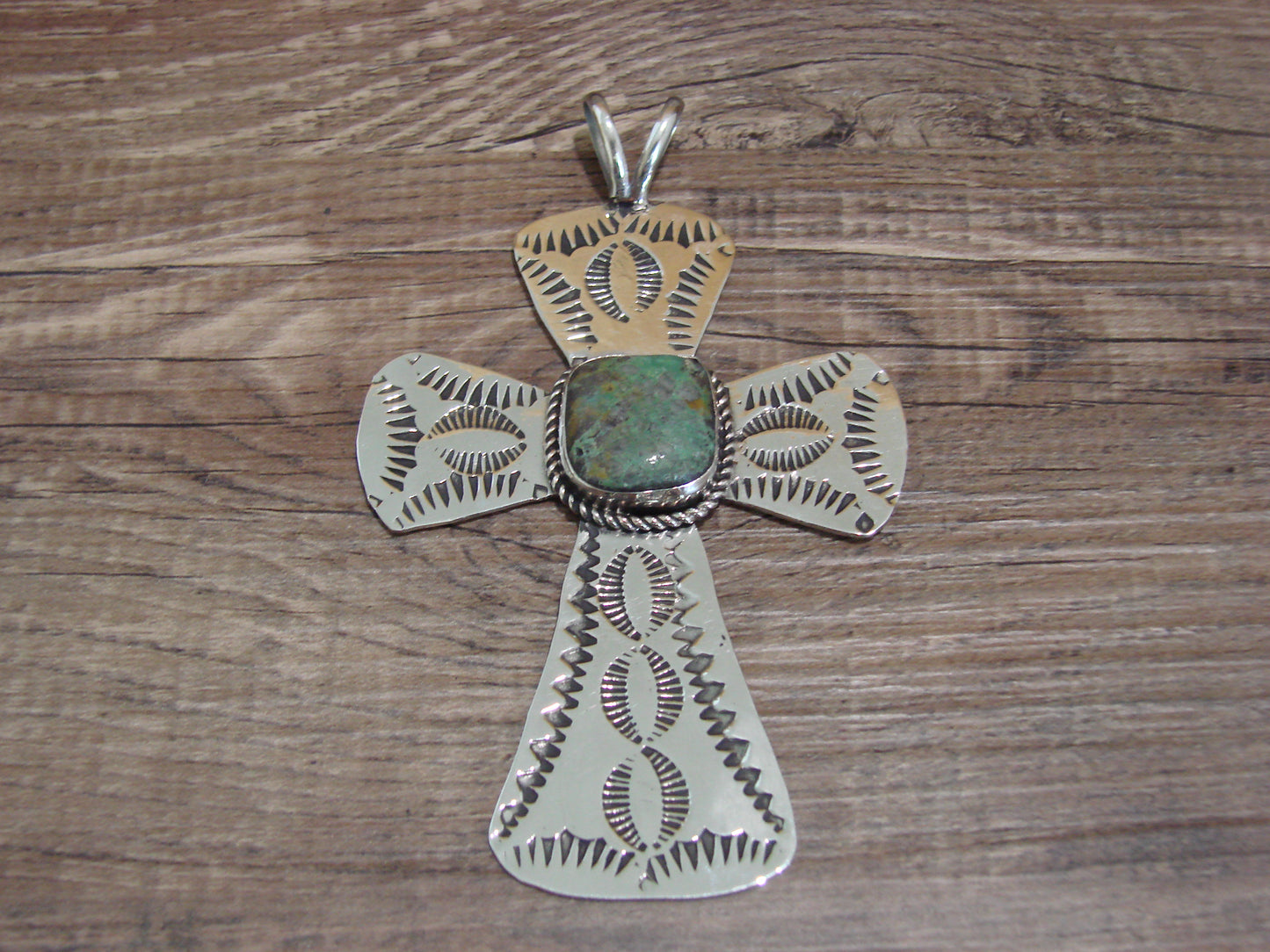 Navajo Indian Nickel Silver & Turquoise Cross Pendant - Cleveland