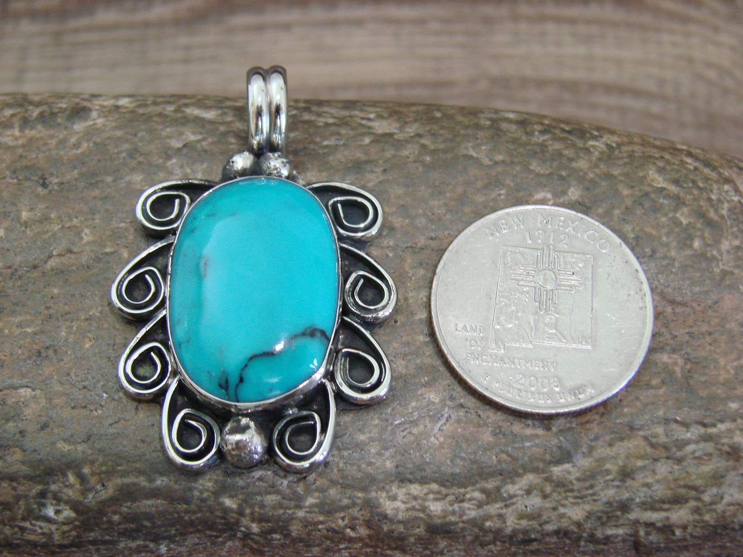 Native American Nickel Silver & Turquoise Howlite Pendant - Cleveland