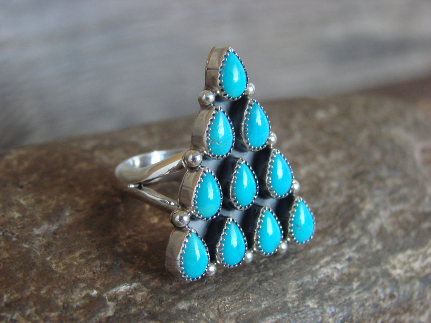 Native American Sterling Silver & Turquoise Cluster Ring - Delgarito - Size 6