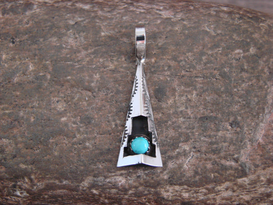 Native American Sterling Silver & Turquoise Shadow Box Pendant - Perry