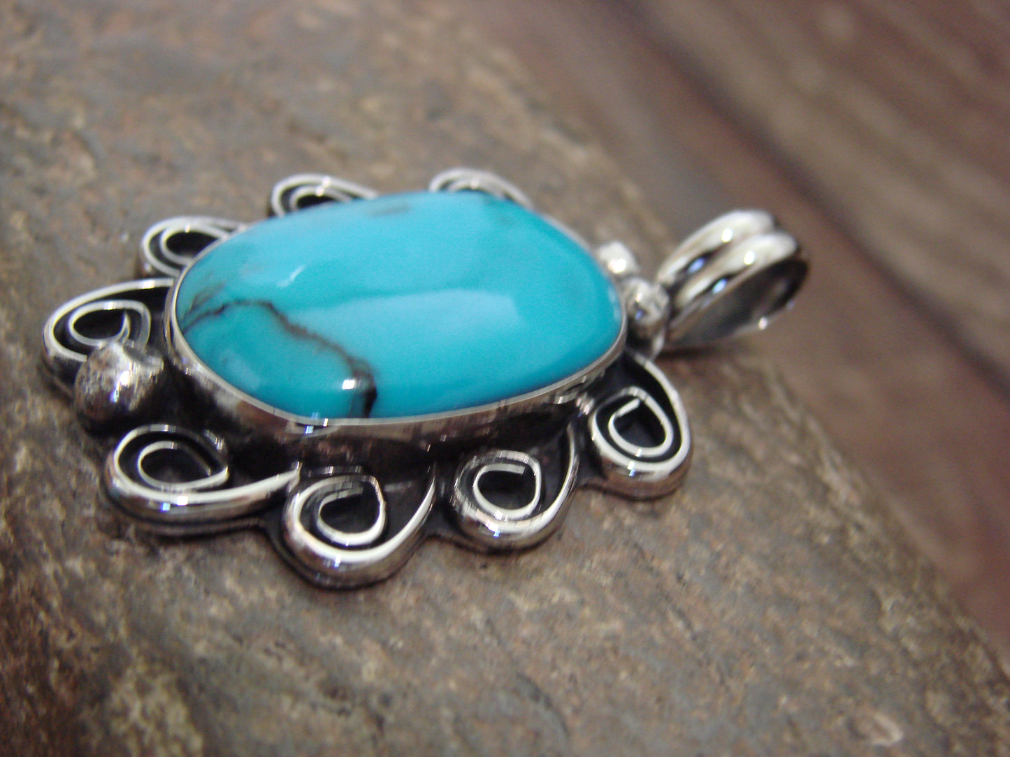 Native American Nickel Silver & Turquoise Howlite Pendant - Cleveland