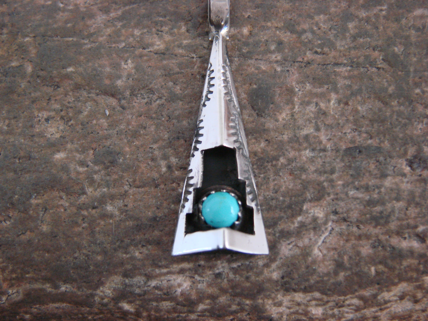 Native American Sterling Silver & Turquoise Shadow Box Pendant - Perry