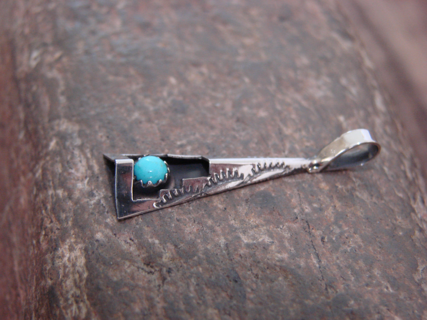 Native American Sterling Silver & Turquoise Shadow Box Pendant - Perry