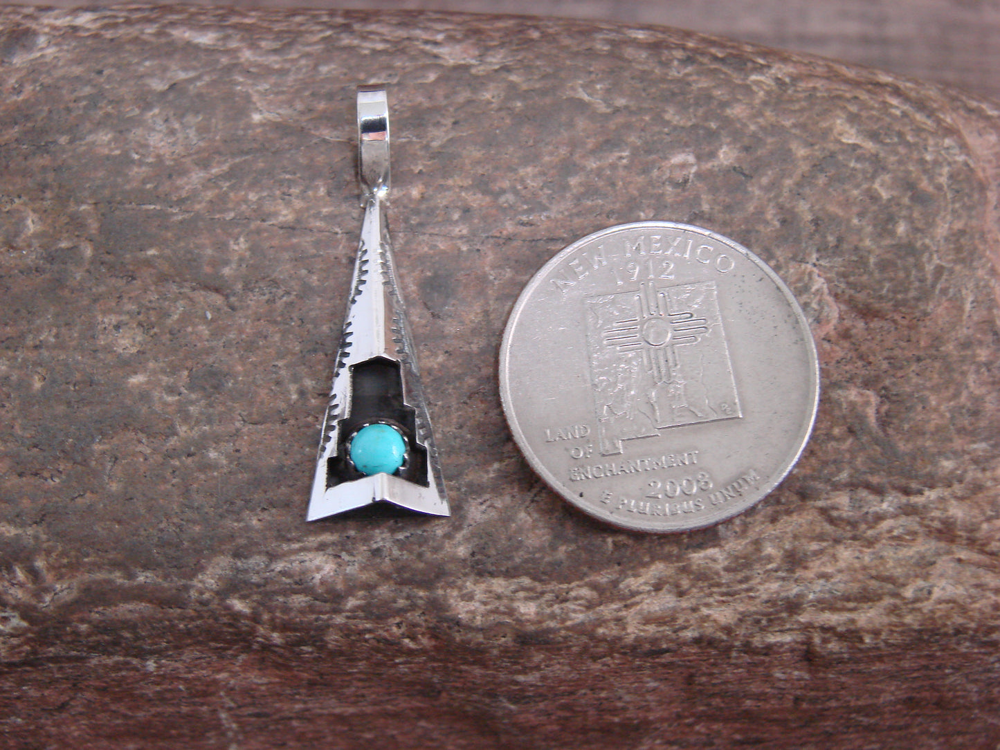 Native American Sterling Silver & Turquoise Shadow Box Pendant - Perry