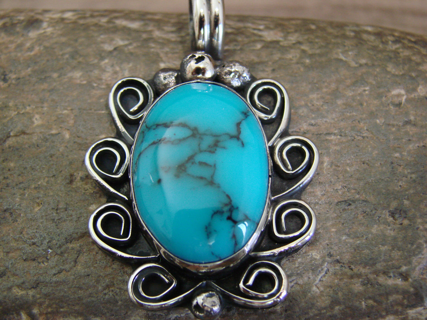 Native American Nickel Silver & Turquoise Howlite Pendant - Cleveland