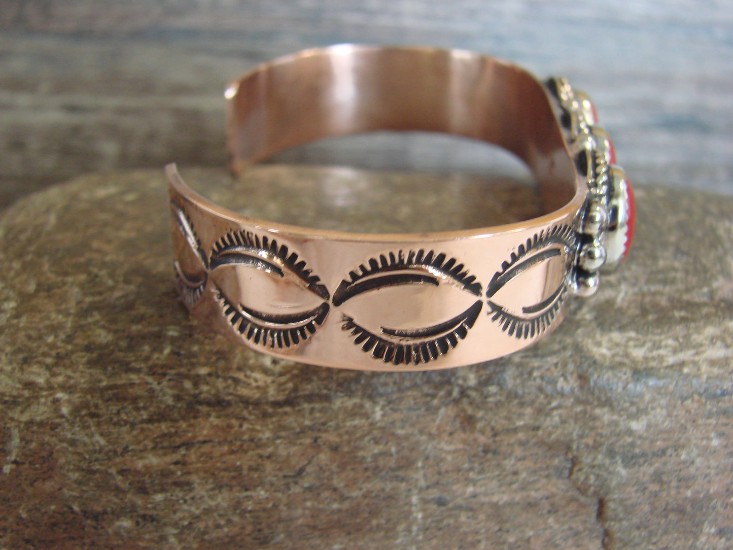 Native American Copper & Coral Bracelet by Cleveland