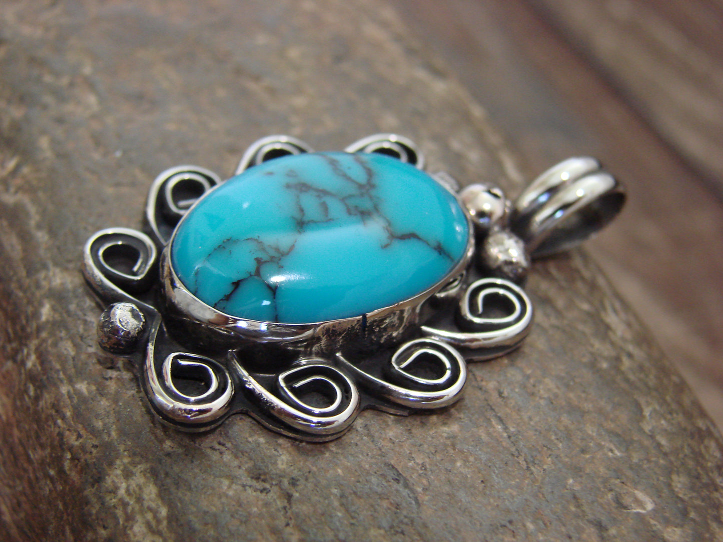 Native American Nickel Silver & Turquoise Howlite Pendant - Cleveland