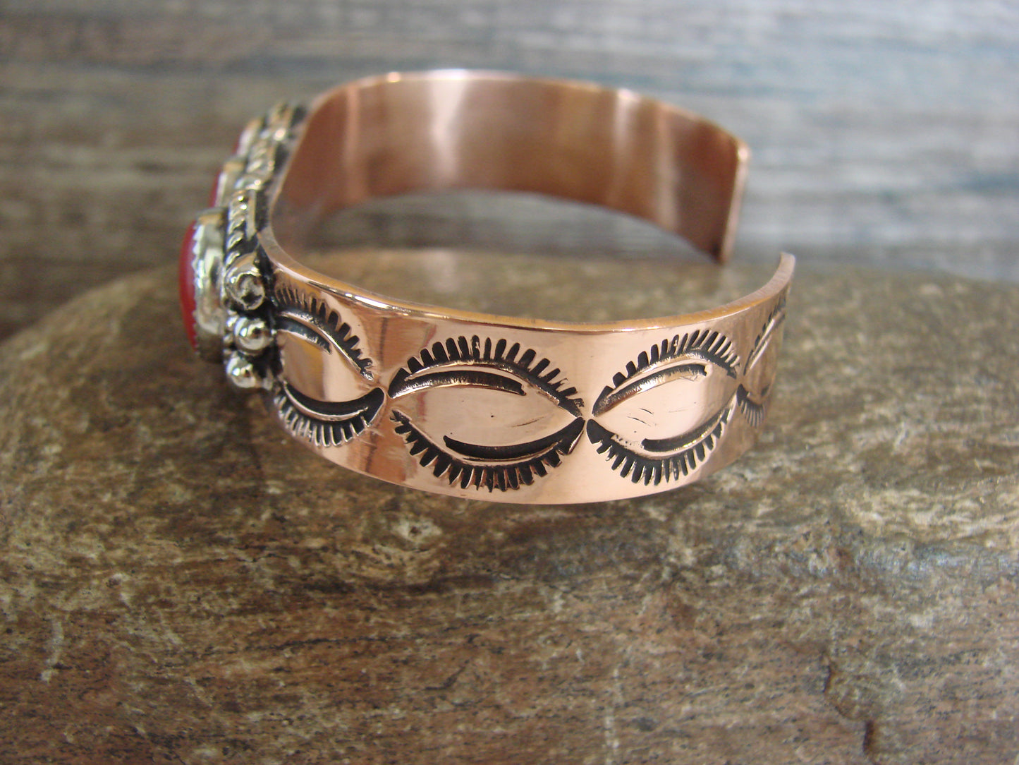 Native American Copper & Coral Bracelet by Cleveland