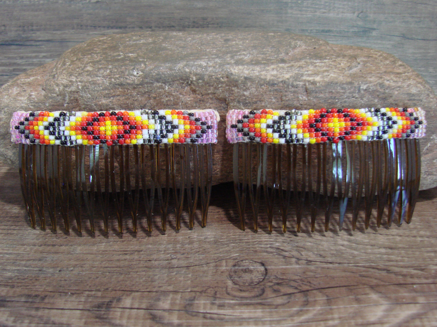 Native American Navajo Indian Hand Beaded Hair Comb Set by Cleveland