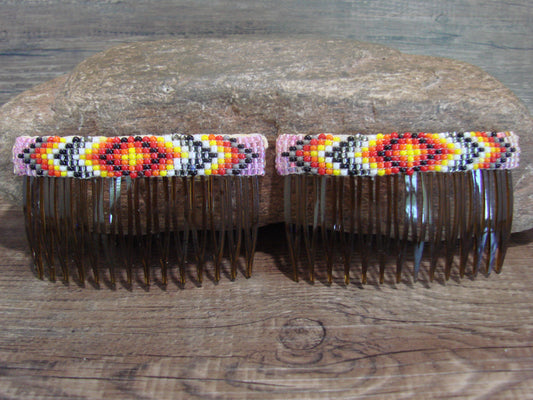 Native American Navajo Indian Hand Beaded Hair Comb Set by Cleveland